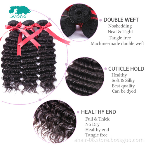 Factory selling 100% brazilian virgin hair deep wave human hair bundles with lace frontal closure